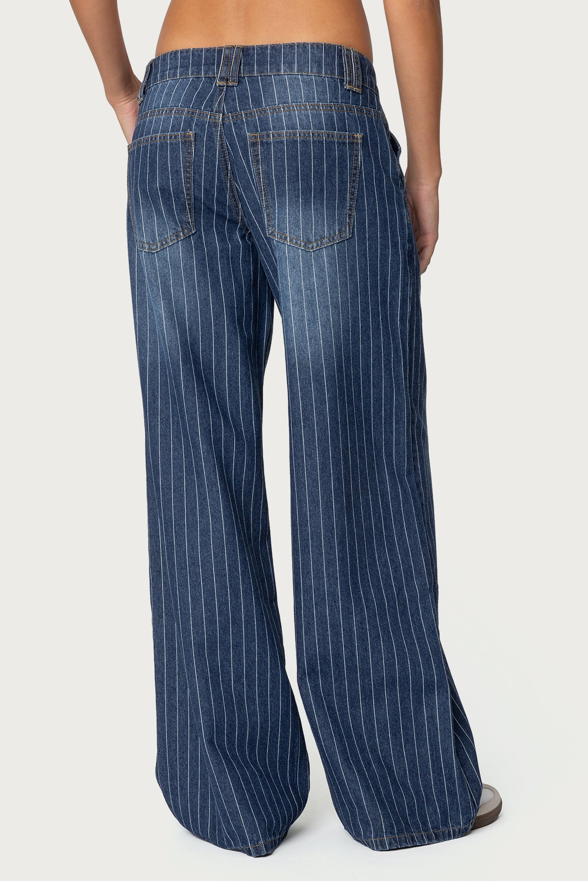 Cory Striped Low Rise Baggy Jeans - BLUE