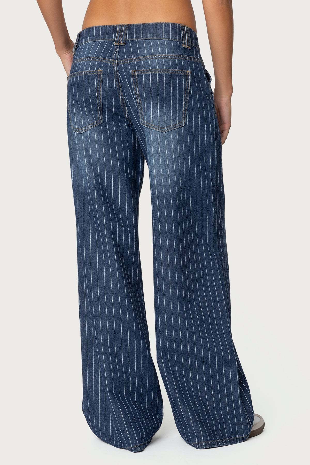 Cory Striped Low Rise Baggy Jeans - BLUE
