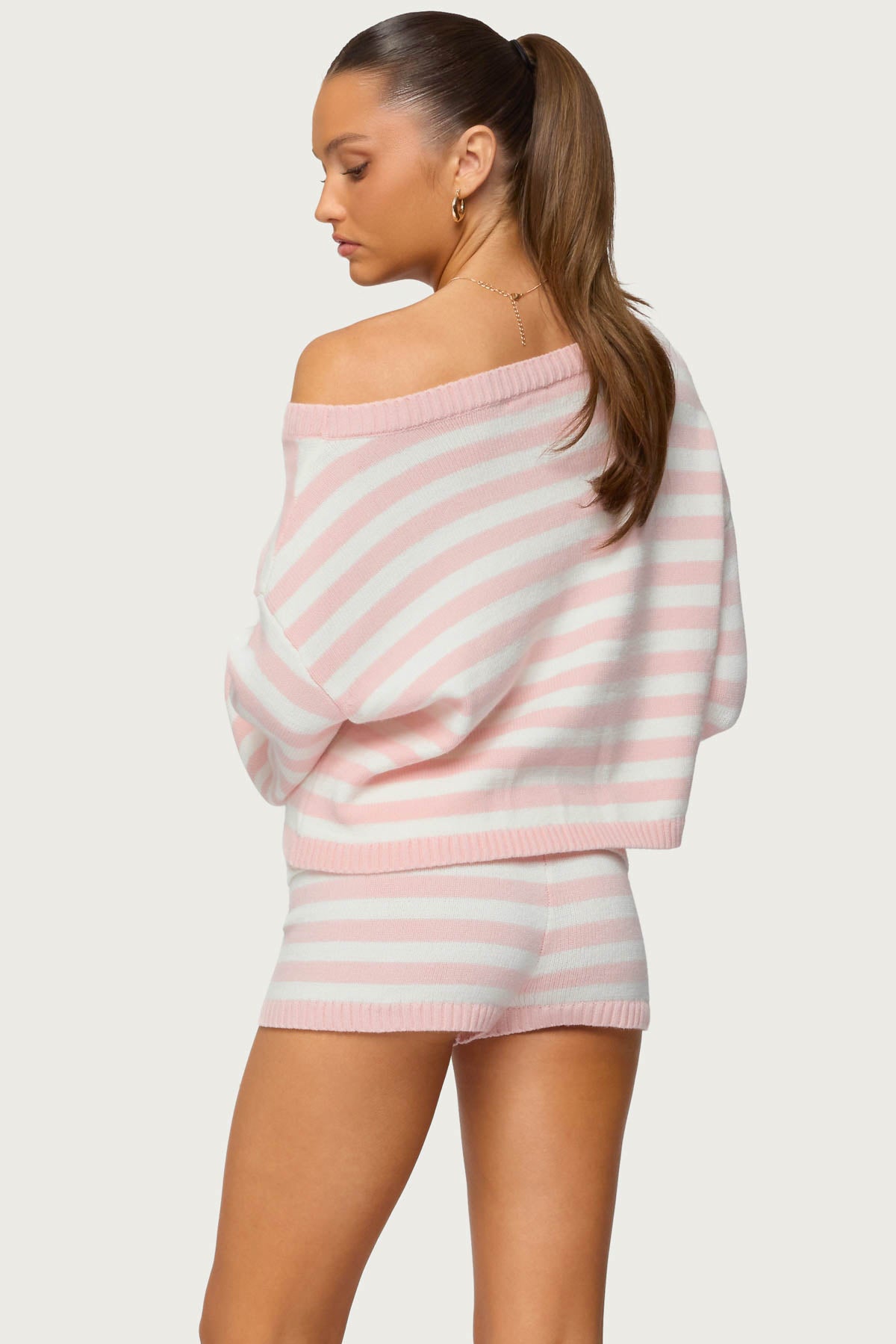 Saphi Striped Oversized Knit Sweater - LIGHT-PINK-AND-CREAM