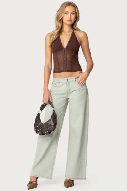 Raelynn Washed Low Rise Baggy Jeans - BLUE VINTAGE WASHED