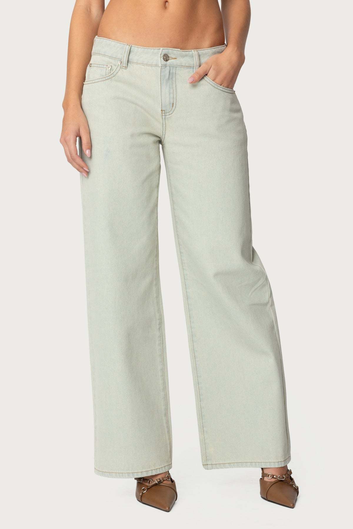 Raelynn Washed Low Rise Baggy Jeans - BLUE VINTAGE WASHED