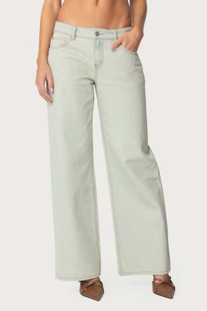 Raelynn Washed Low Rise Baggy Jeans - BLUE VINTAGE WASHED