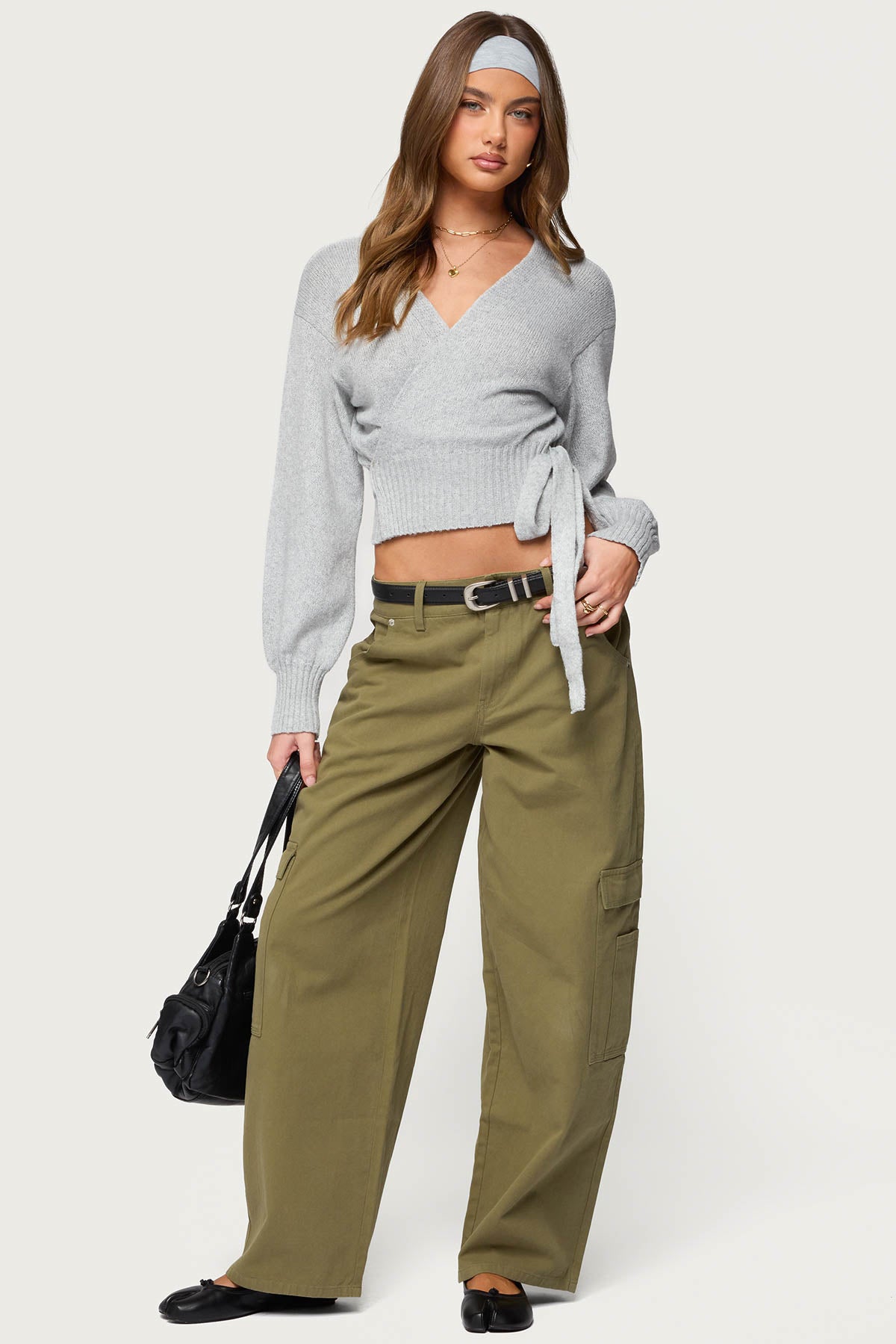 Stella Wrap Knit Cardigan - GRAY-MELANGE