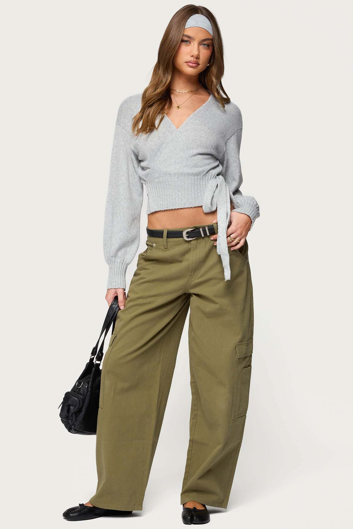 Stella Wrap Knit Cardigan - GRAY-MELANGE