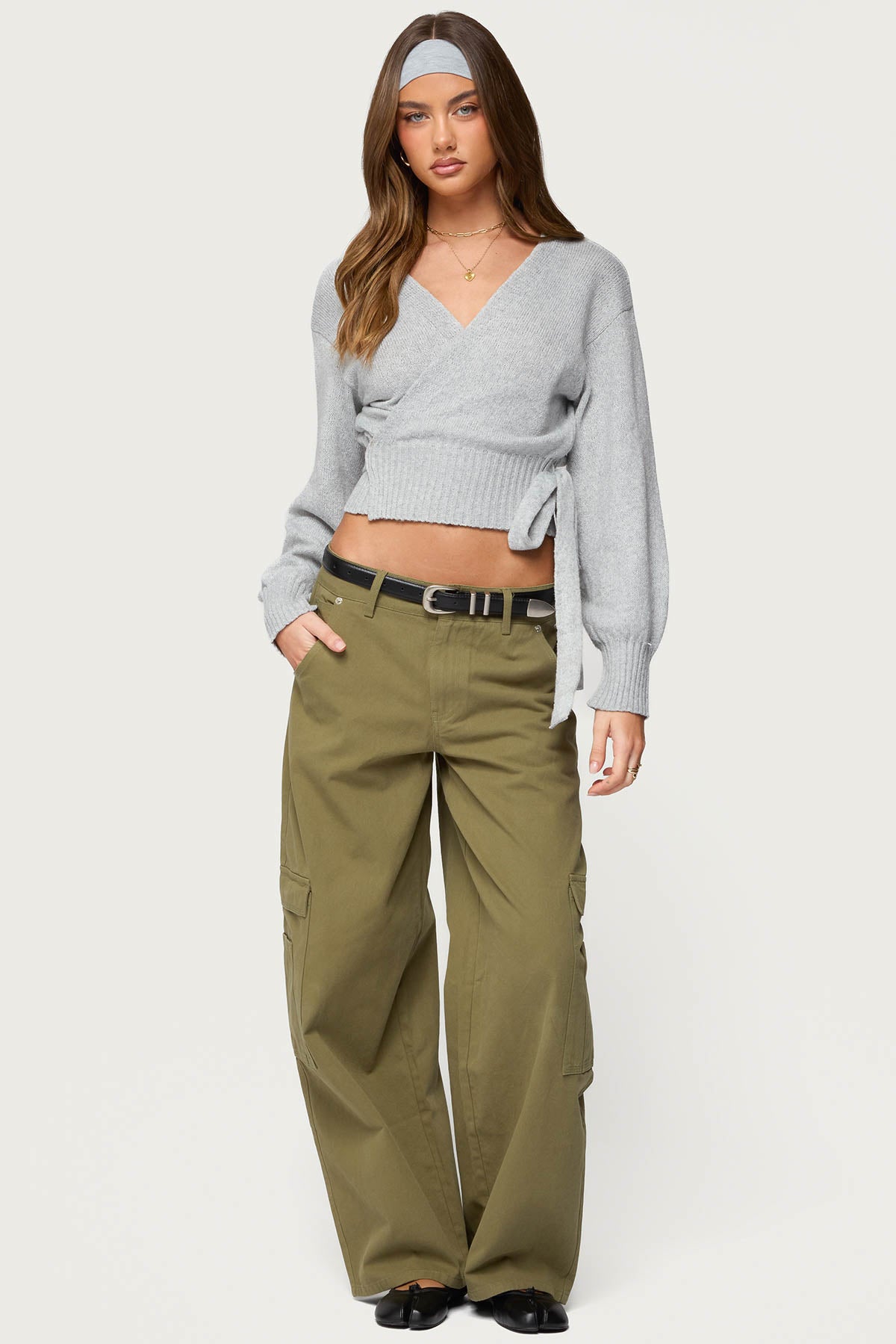 Stella Wrap Knit Cardigan - GRAY-MELANGE