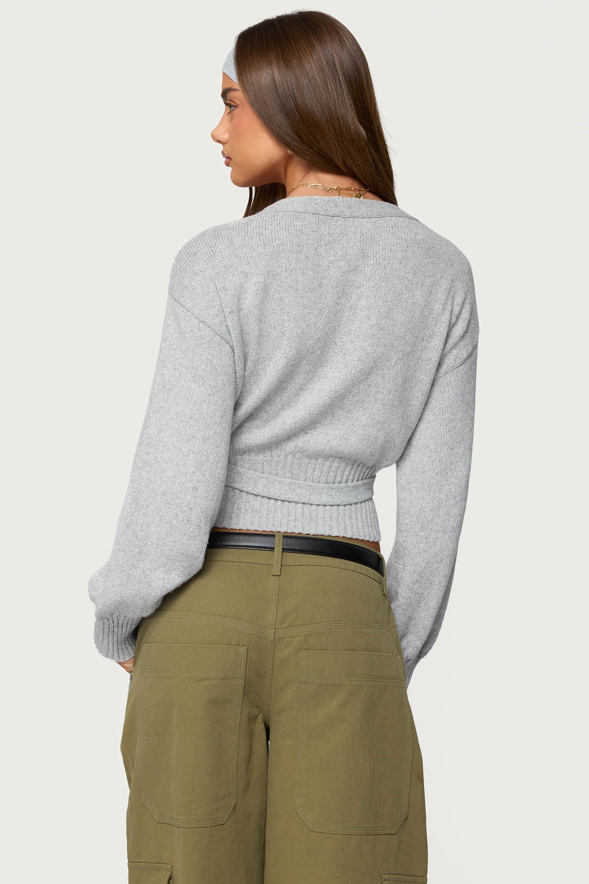 Stella Wrap Knit Cardigan - GRAY-MELANGE