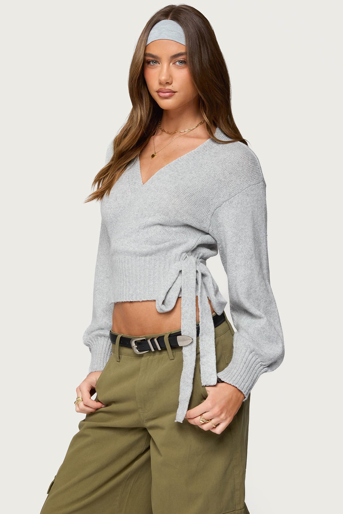 Stella Wrap Knit Cardigan - GRAY-MELANGE
