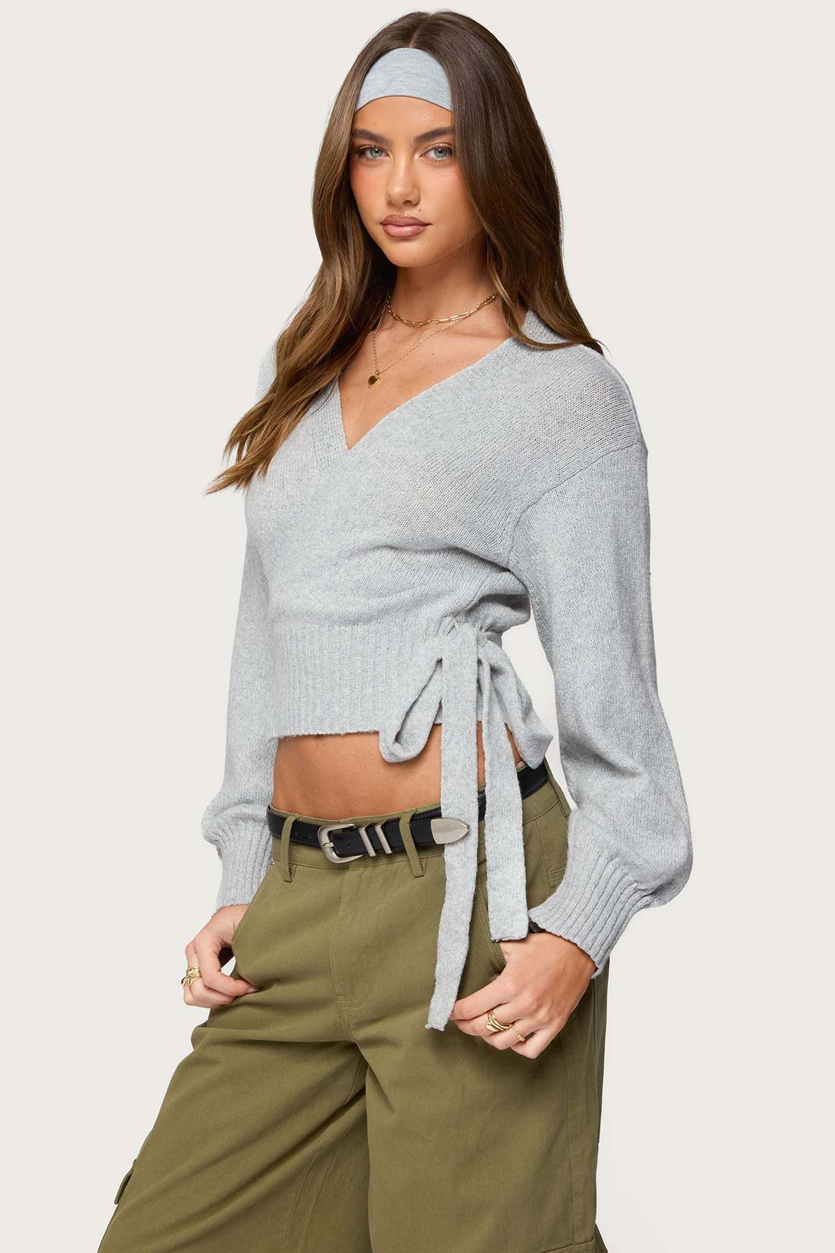 Stella Wrap Knit Cardigan - GRAY-MELANGE