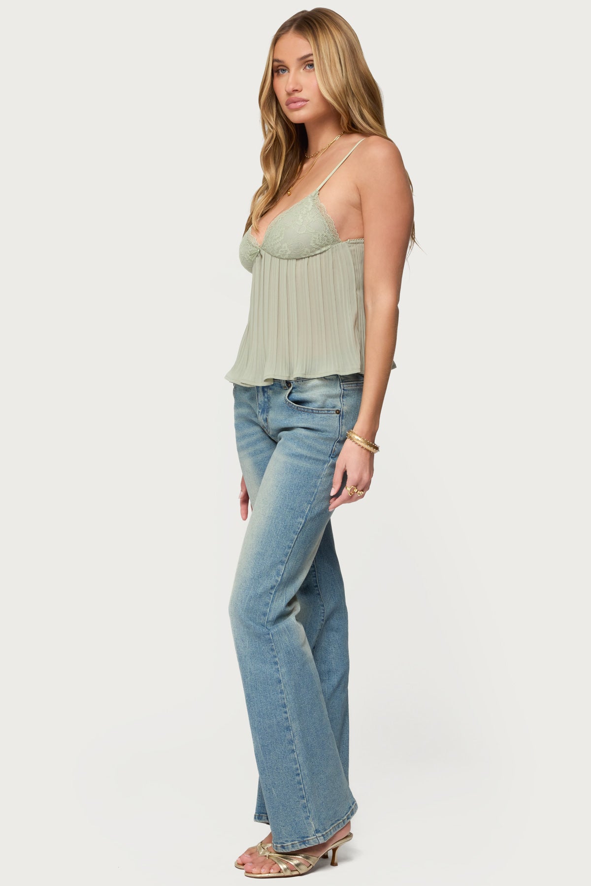 Rhian Lacey Pleated Babydoll Top - SAGE