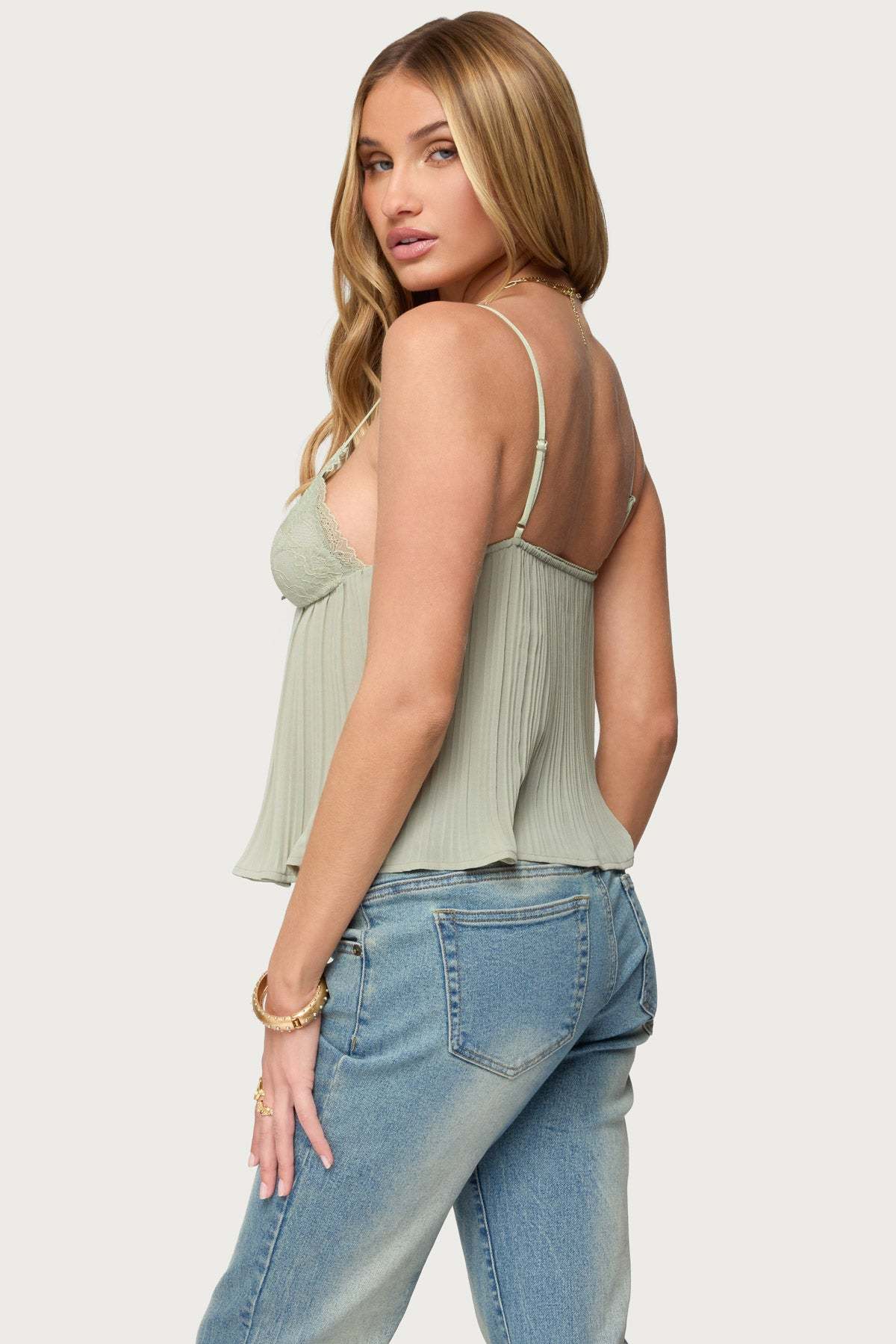 Rhian Lacey Pleated Babydoll Top - SAGE