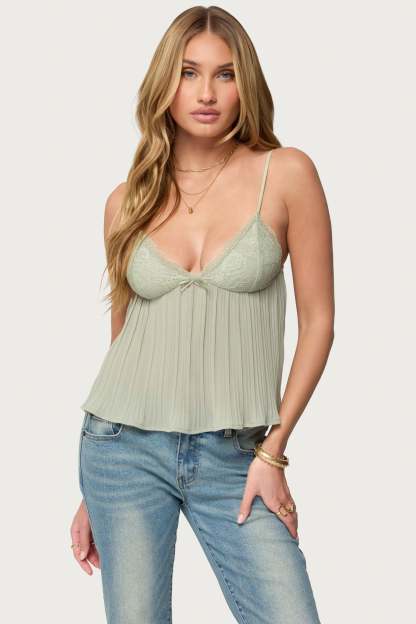 Rhian Lacey Pleated Babydoll Top - SAGE