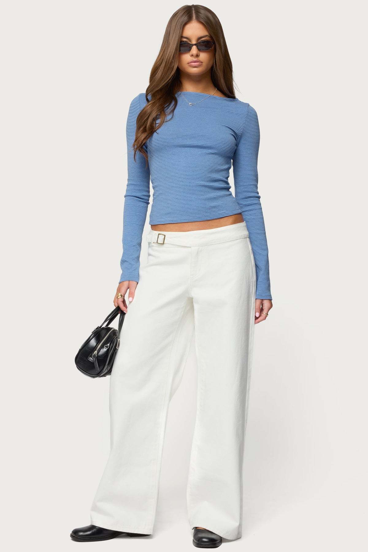Loria Striped Boat Neck Top - BLUE-AND-NAVY