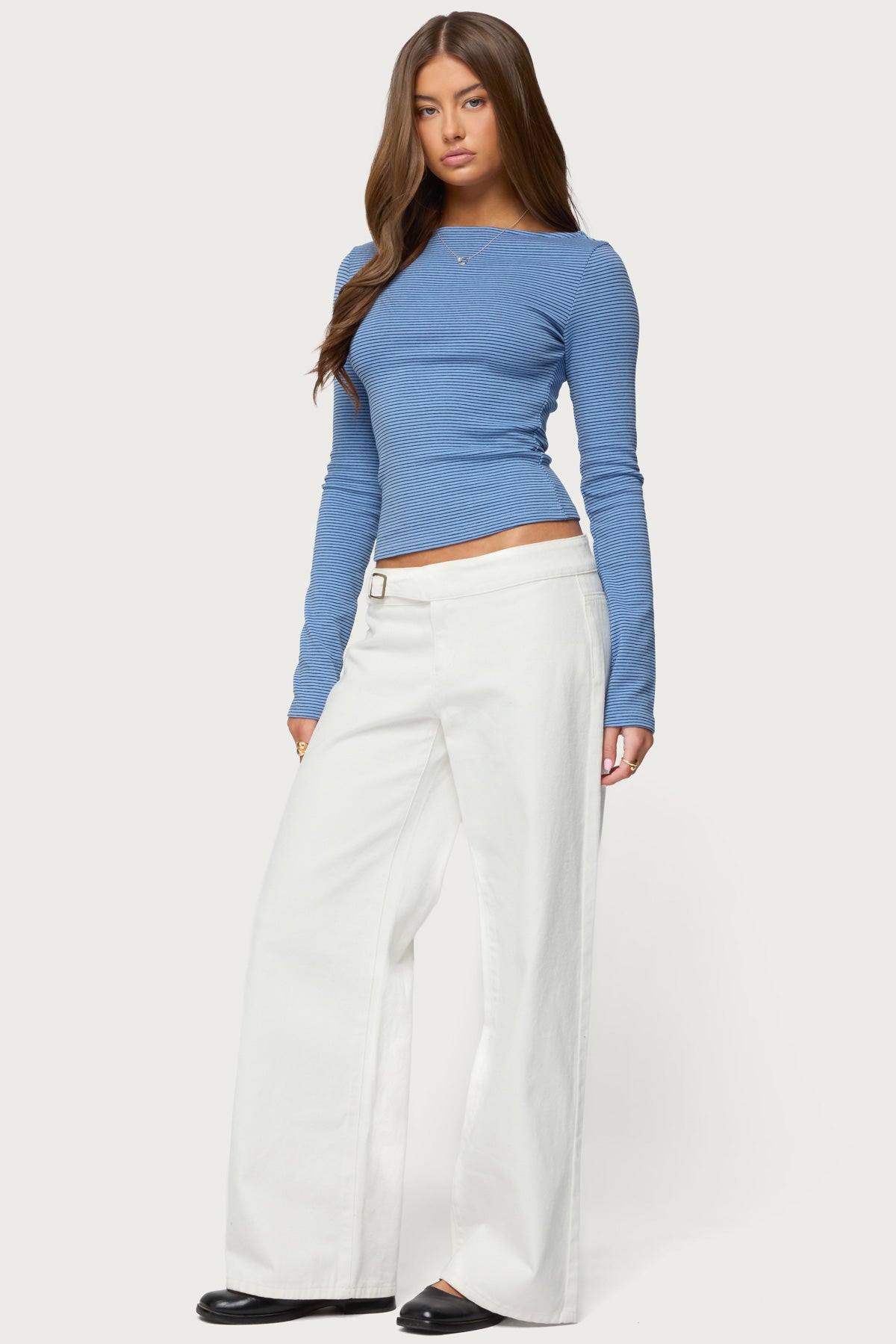 Loria Striped Boat Neck Top - BLUE-AND-NAVY