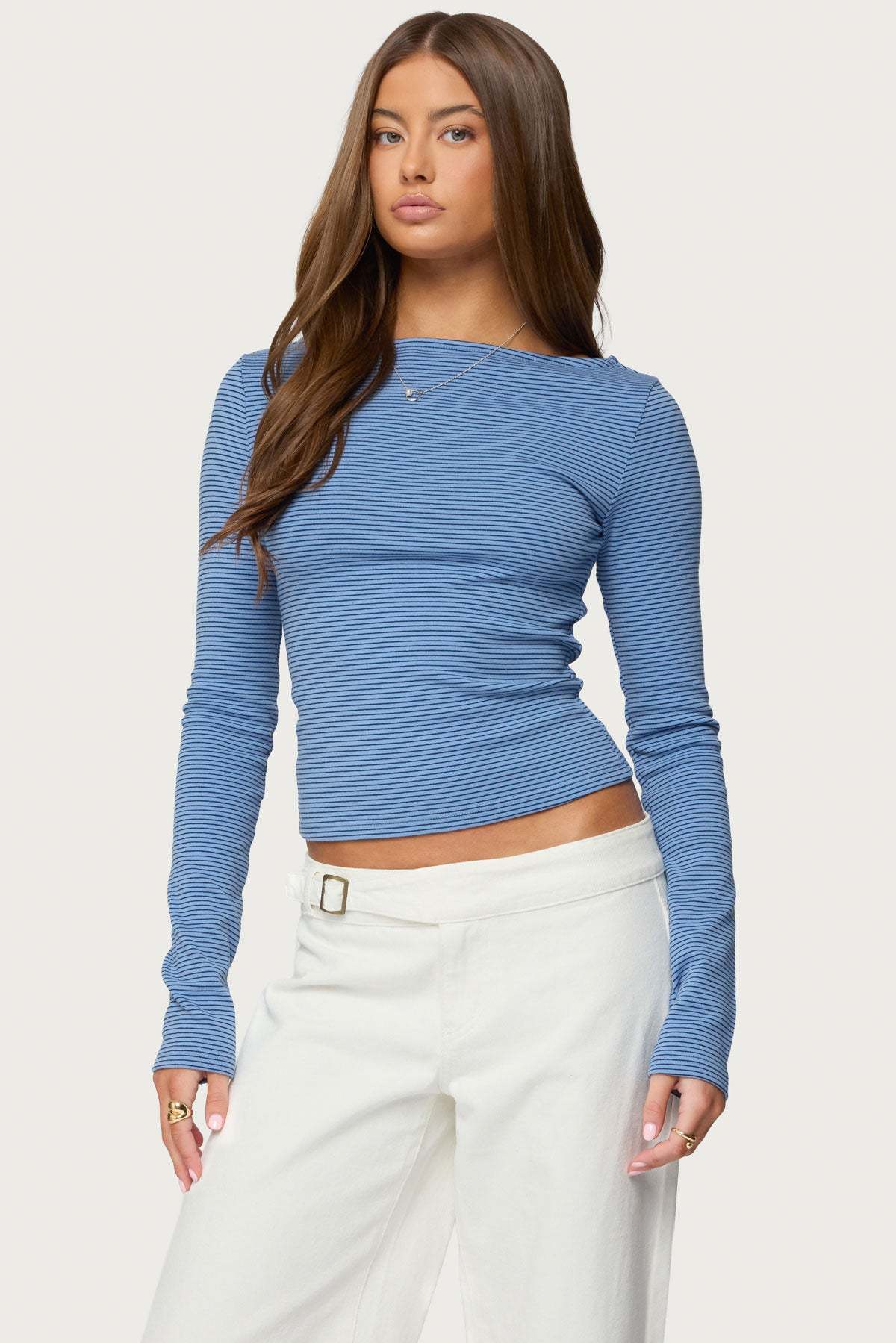 Loria Striped Boat Neck Top - BLUE-AND-NAVY