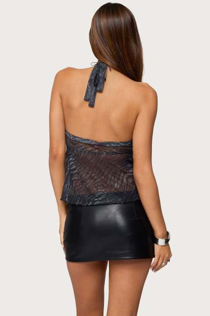 Tiger Printed Mesh Babydoll Top - DARK-GRAY