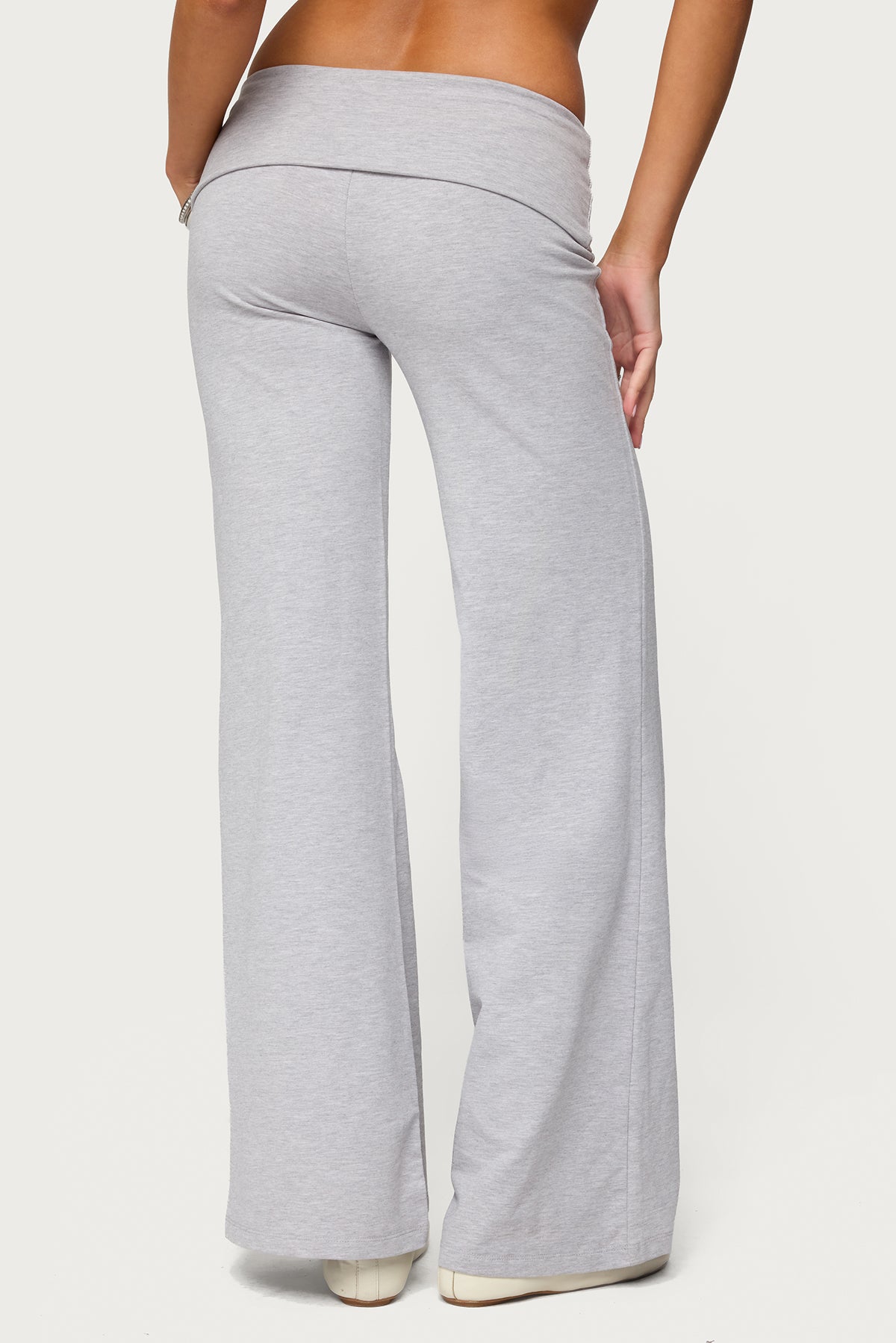 Wide Leg Foldover Pants - LIGHT GRAY MELANGE