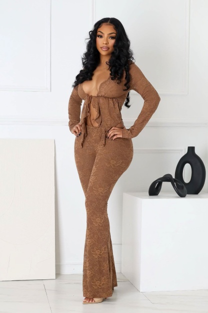 Women's Cocktail Floral Lace Long Sleeve Pants Set - product image 10