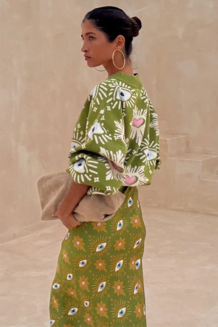 Ophira™ | Symbolic Knit Cardigan & Skirt Claxoria