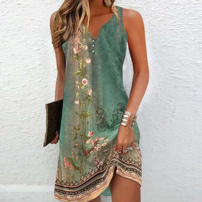 Women's Summer Floral Notch Neck Mini Shift Dress