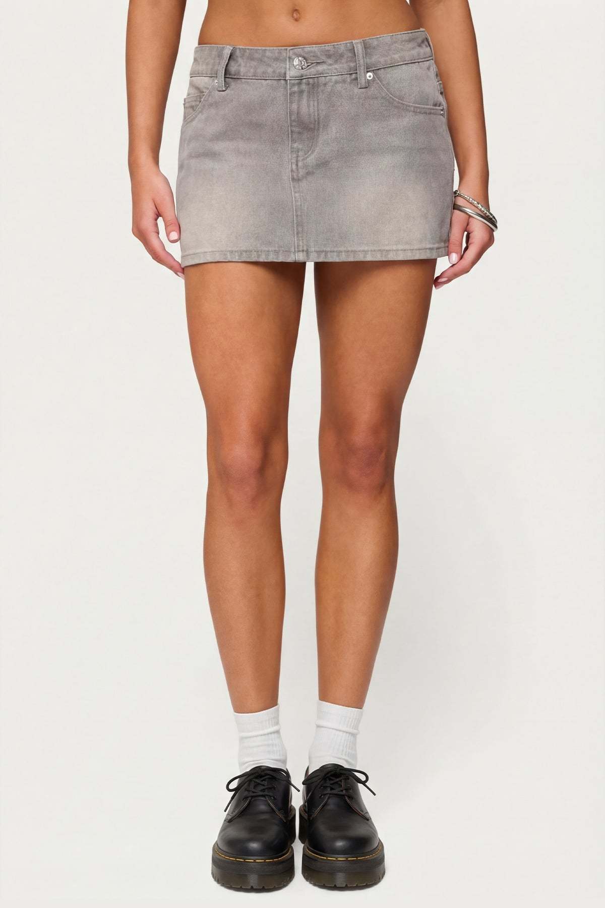 Chiara Denim Micro Skirt - GRAY-WASHED