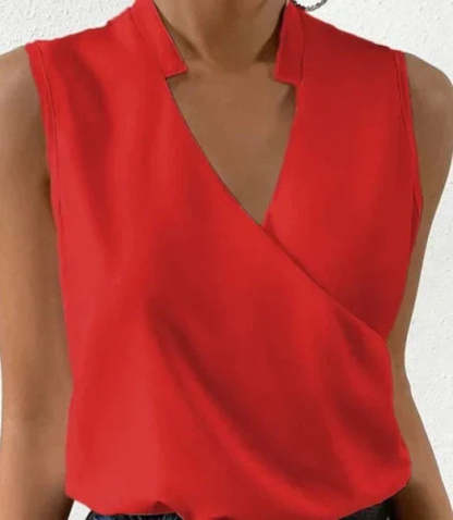 Women's Cocktail V Neck Sleeveless Wrap Blouse Top