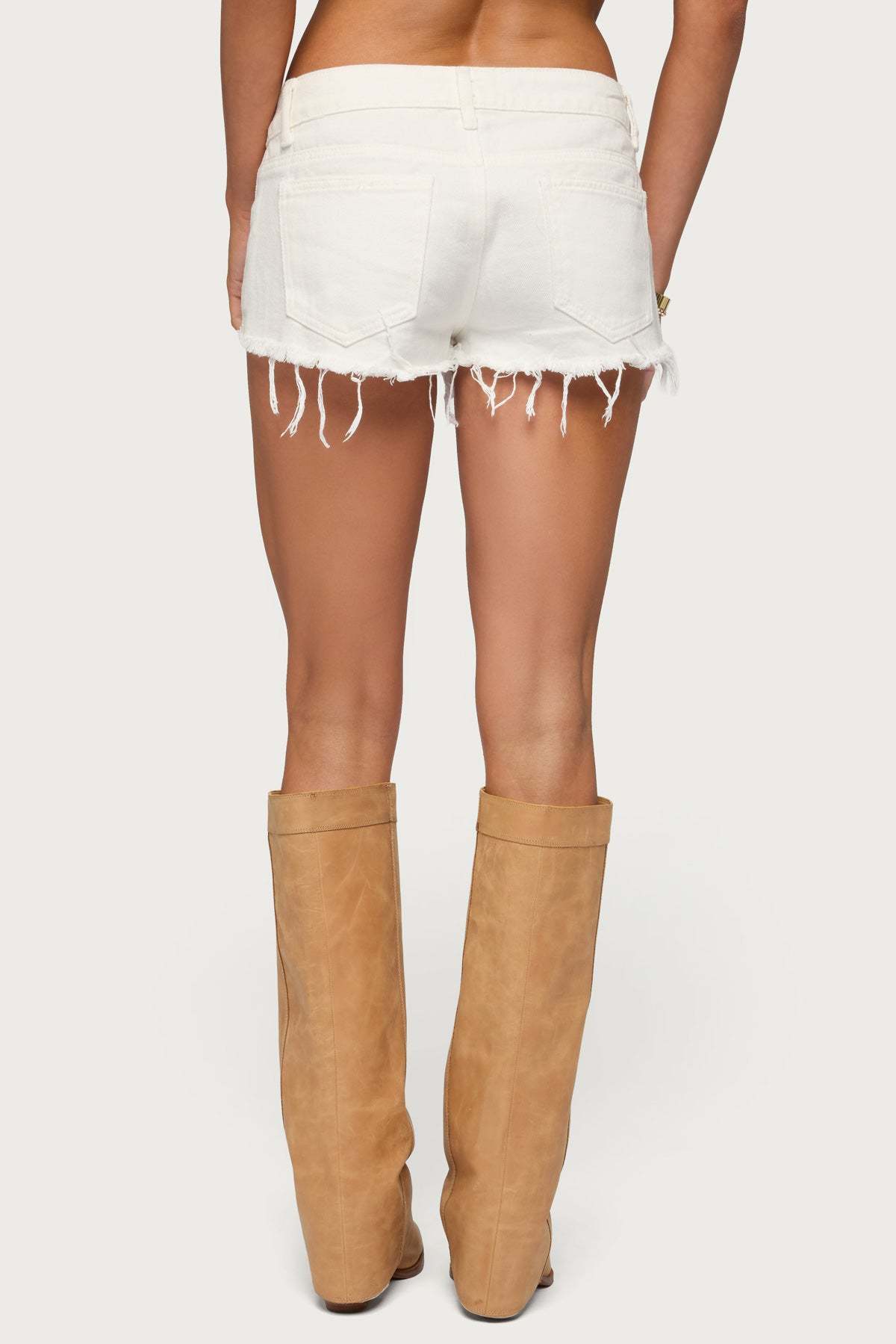 Frayed Vintage Washed Denim Shorts - WHITE