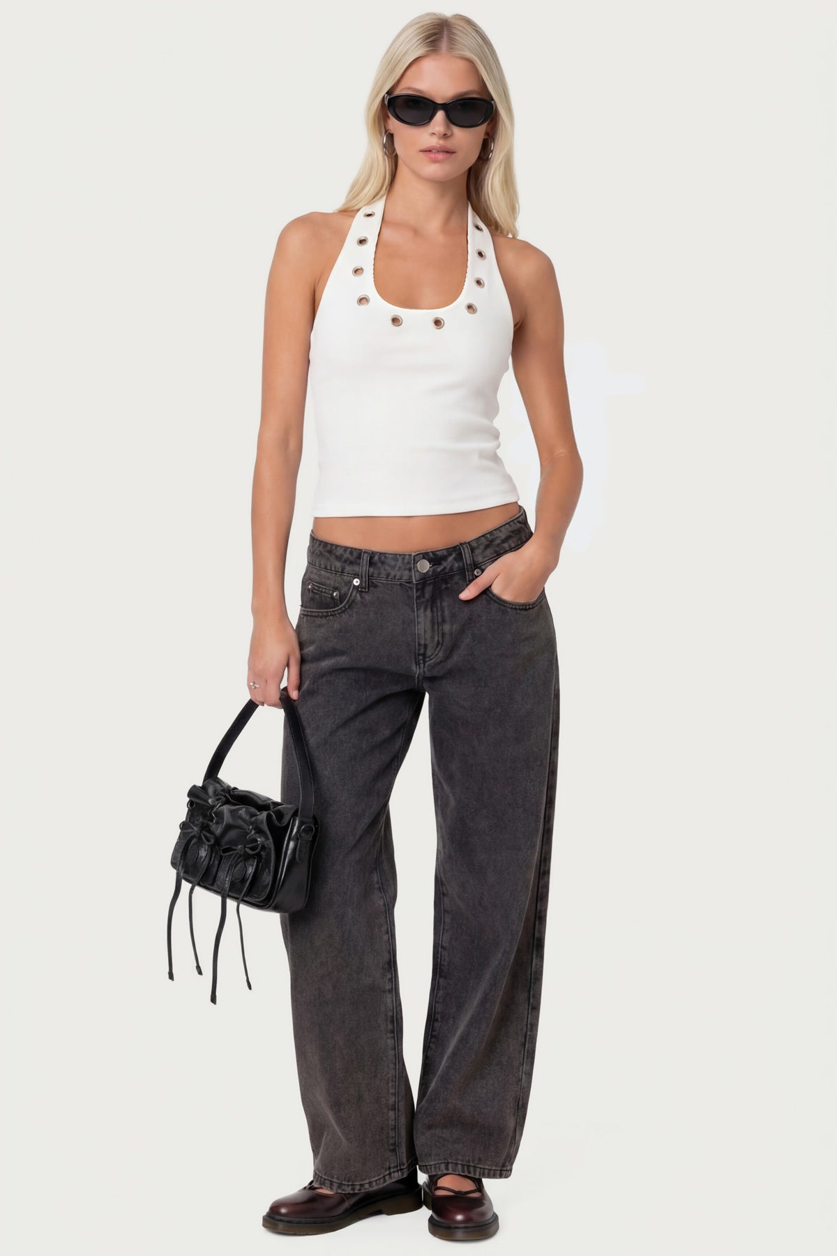 Petite Raelynn Washed Low Rise Baggy Jeans - BLACK WASHED