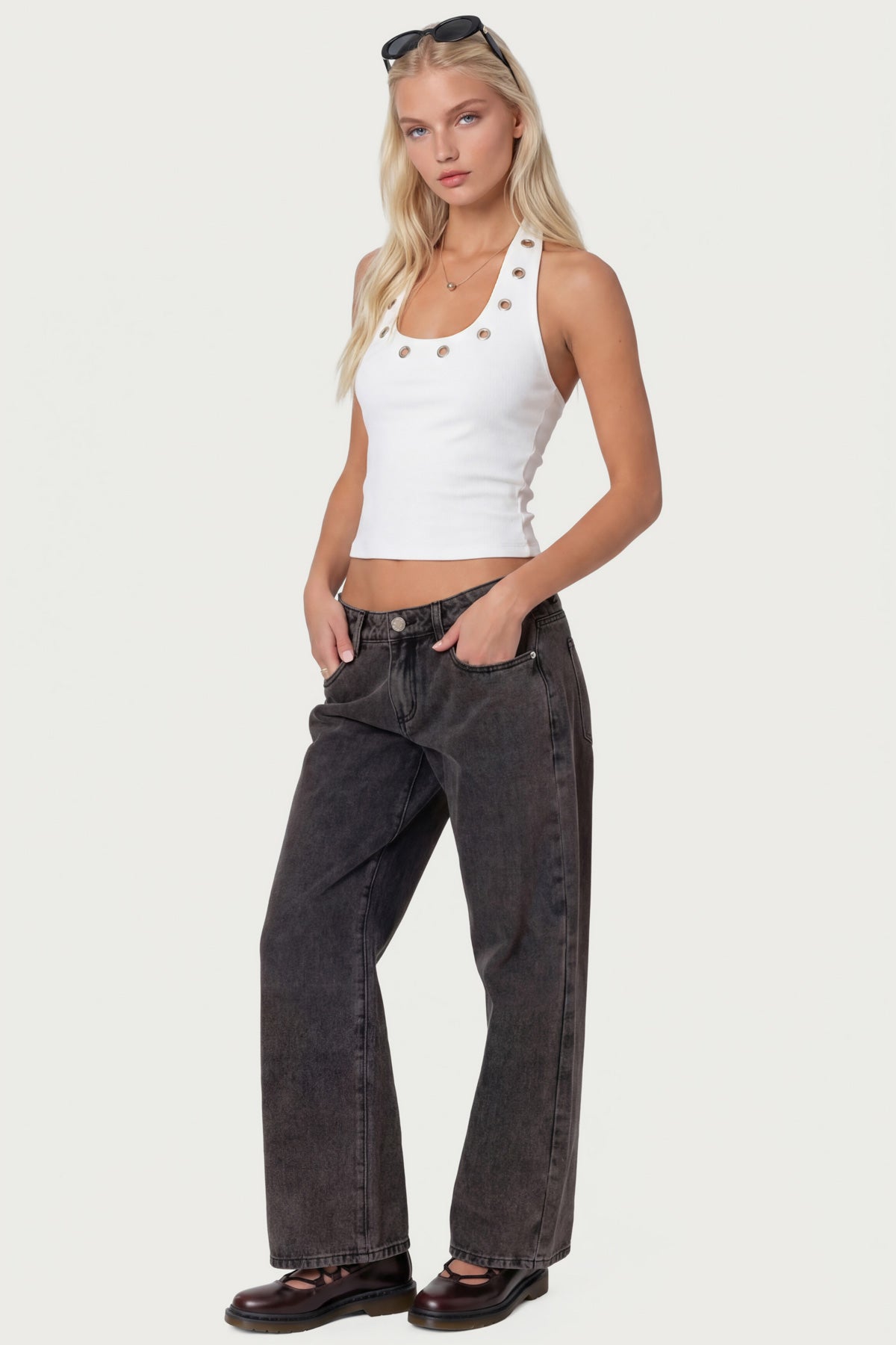 Petite Raelynn Washed Low Rise Baggy Jeans - BLACK WASHED