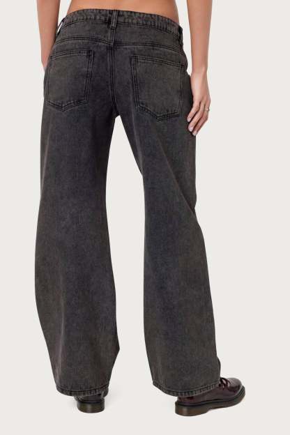 Petite Raelynn Washed Low Rise Baggy Jeans - BLACK WASHED