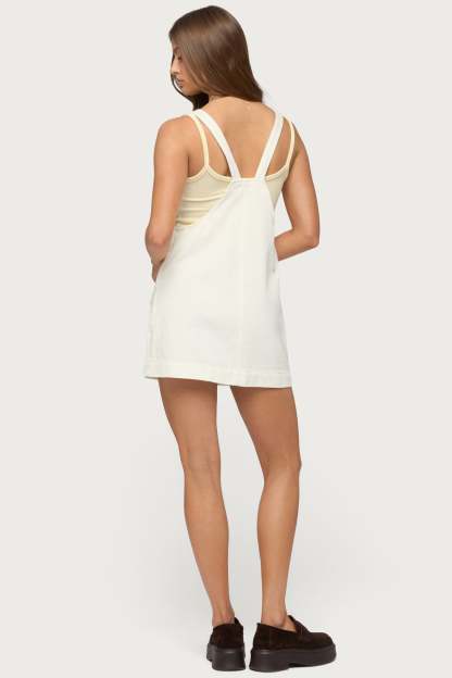 Overall Denim Mini Dress - WHITE