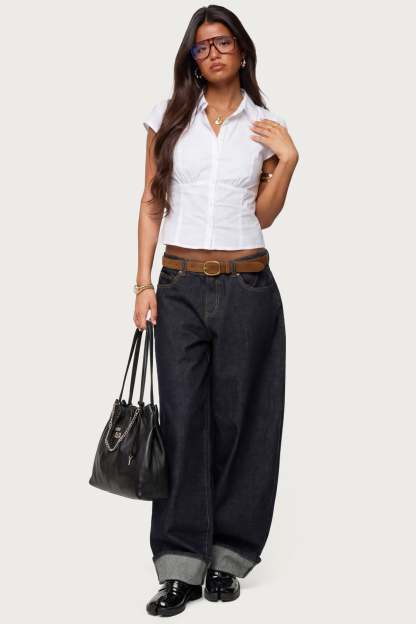 Kella Low Rise Baggy Jeans - INDIGO BLUE RAW WASHED