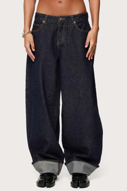 Kella Low Rise Baggy Jeans - INDIGO BLUE RAW WASHED