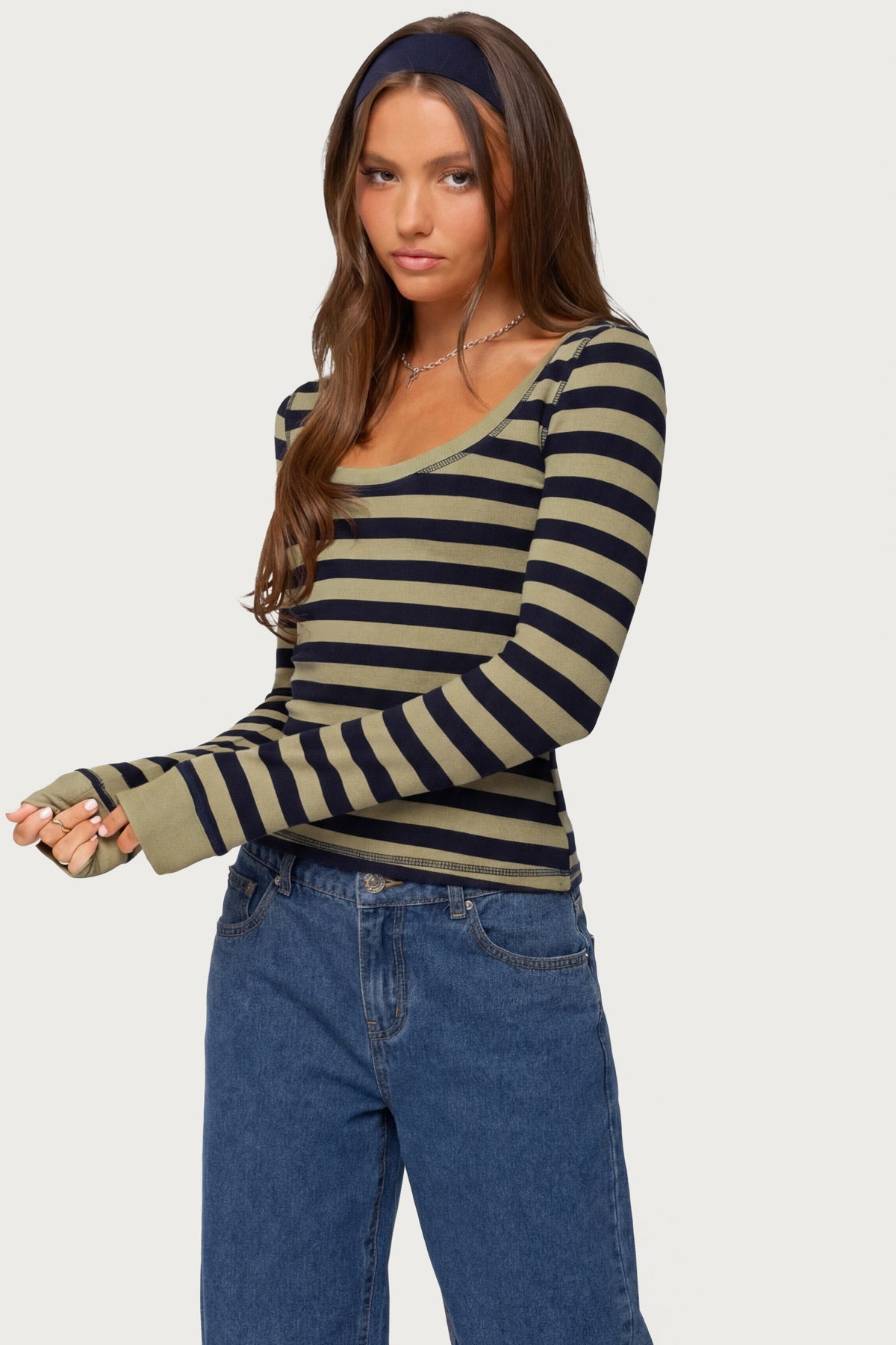 Rainey Striped Long Sleeve Top - OLIVE