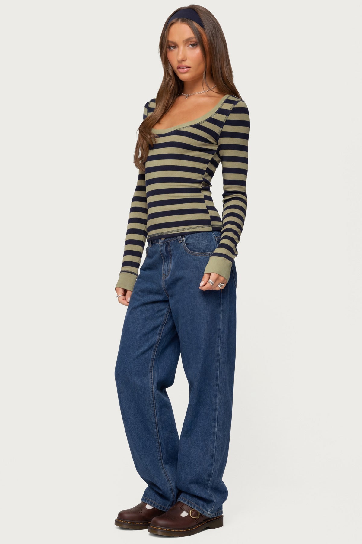 Rainey Striped Long Sleeve Top - OLIVE