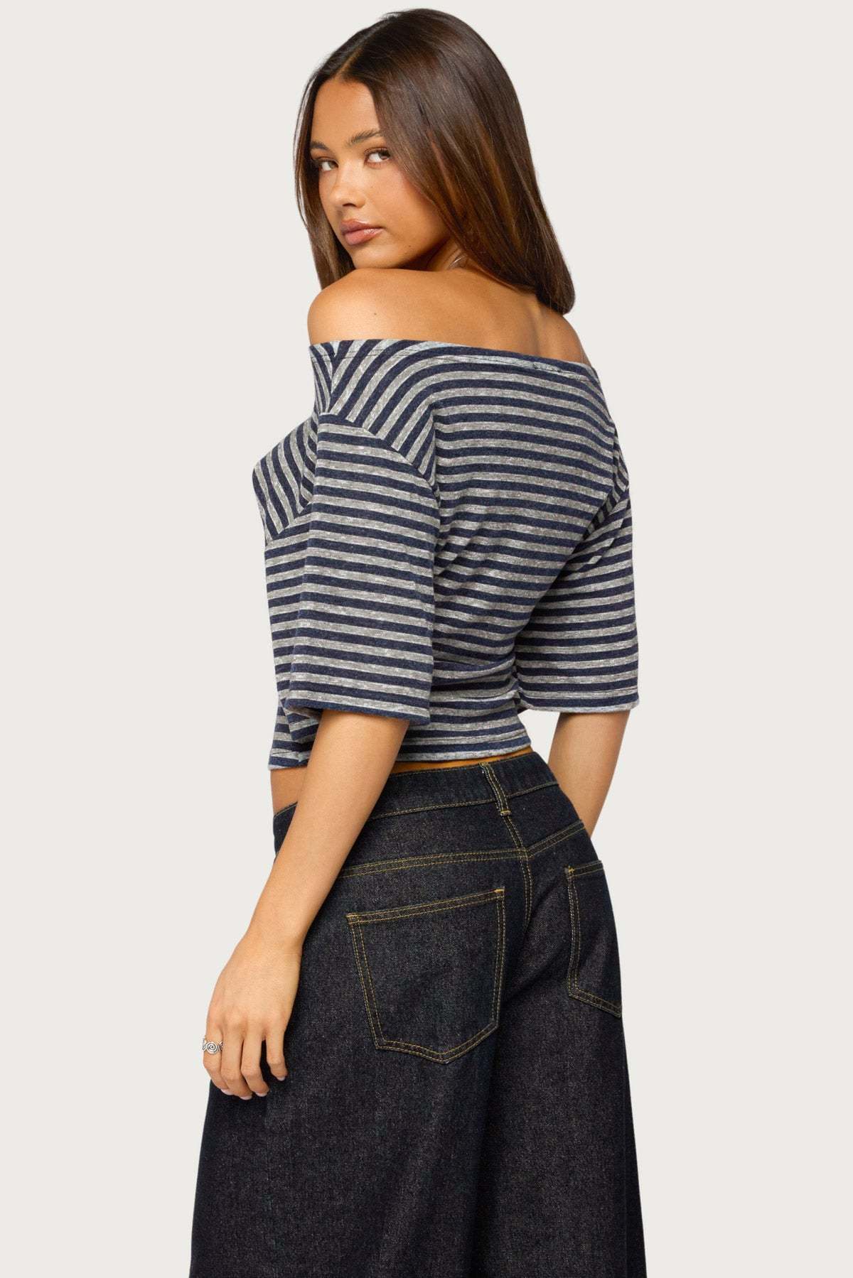 Jadan Striped Off Shoulder Top - GRAY