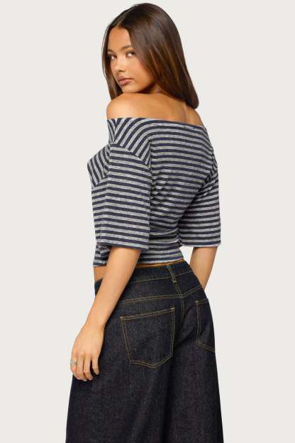 Jadan Striped Off Shoulder Top - GRAY