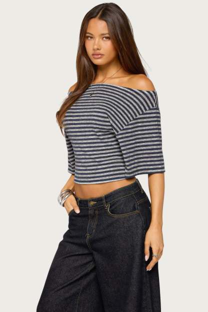 Jadan Striped Off Shoulder Top - GRAY