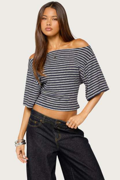 Jadan Striped Off Shoulder Top - GRAY