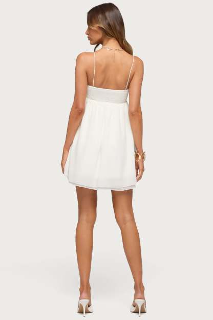 Ariellah Chiffon Babydoll Mini Dress - WHITE