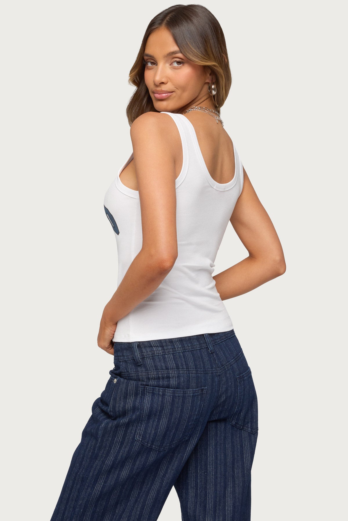 Edikted Girly Ribbed Tank Top - WHITE
