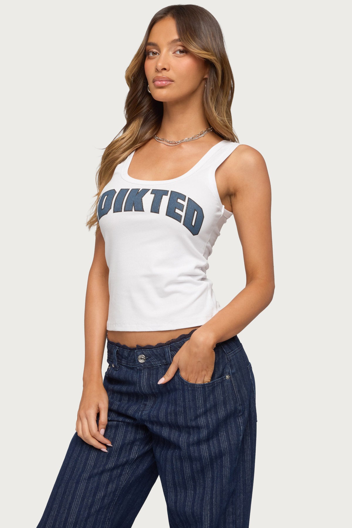 Edikted Girly Ribbed Tank Top - WHITE