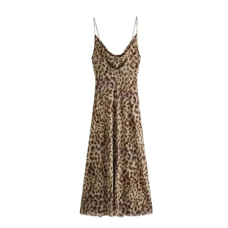 Women's Cocktail Leopard Scoop Neck Maxi Backless Dress - product image 5