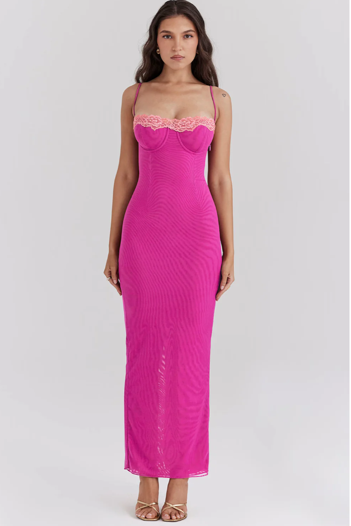 Women's Cocktail Lace Trim Sweetheart Maxi Dress