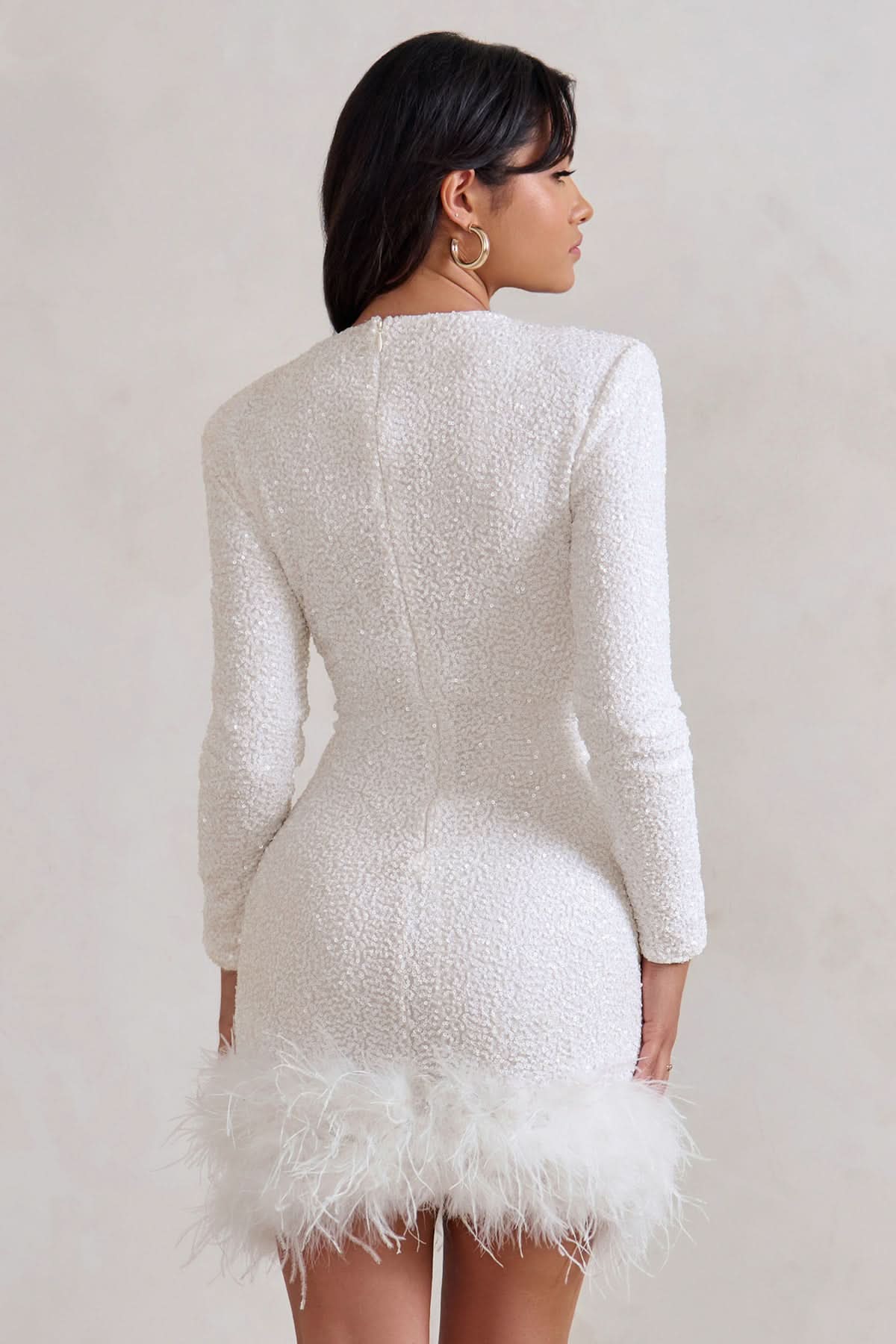 Women's Cocktail Sequin Long Sleeve Feather Hem Mini Dress - product image 3