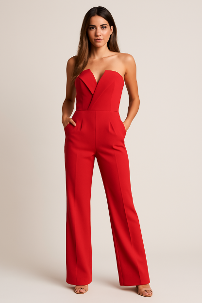 Women's Cocktail Strapless Sweetheart Wide Leg Jumpsuit
