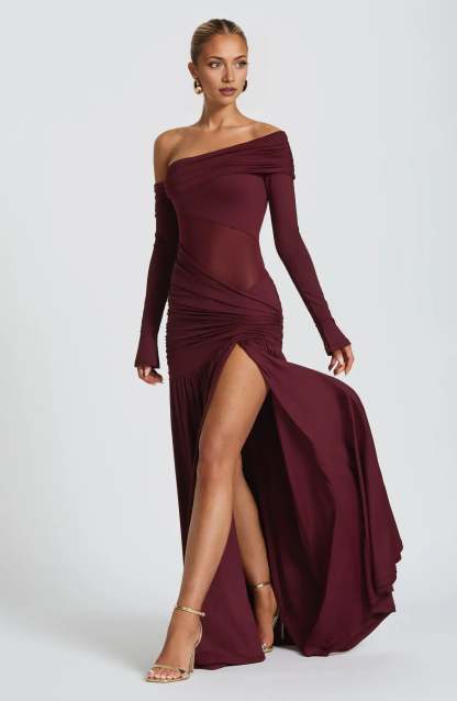 Women's Cocktail One Shoulder Slit Maxi Dress
