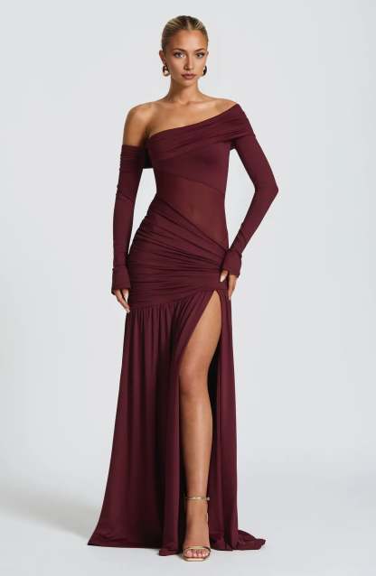 Women's Cocktail One Shoulder Slit Maxi Dress