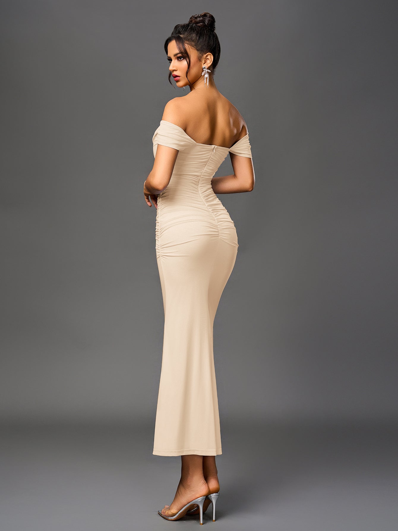Alida Off Shoulder Maxi Dress - Beige