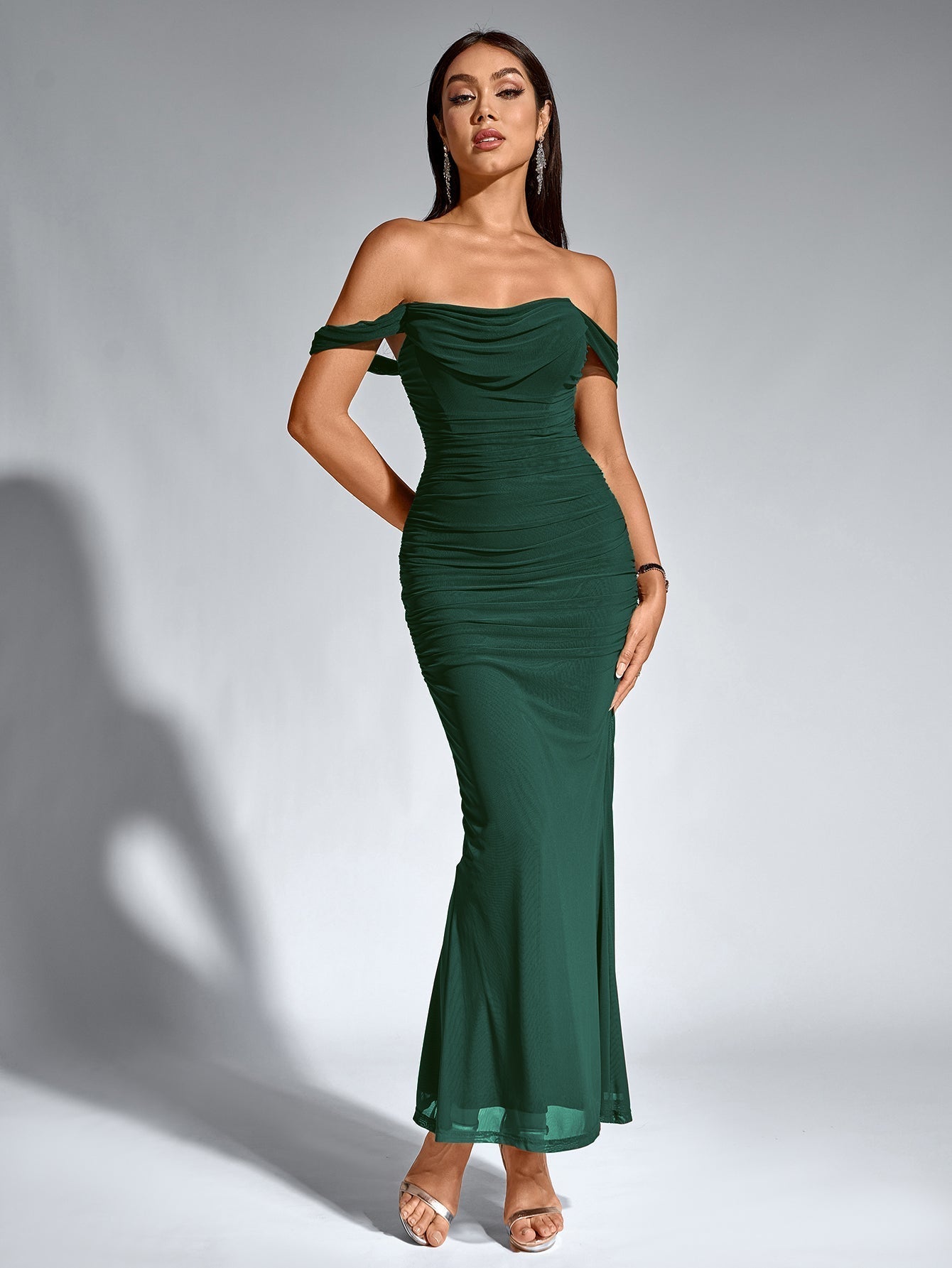 Alida Off Shoulder Maxi Dress - Dark Green