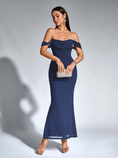 Alida Off Shoulder Maxi Dress - Navy